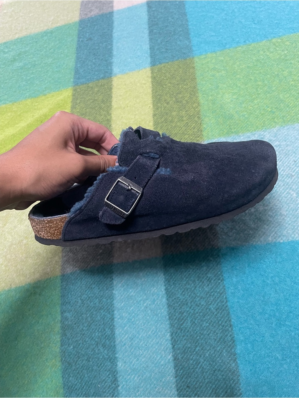 Birkenstock Boston Navy Suede Clogs - Picture 2 of 6